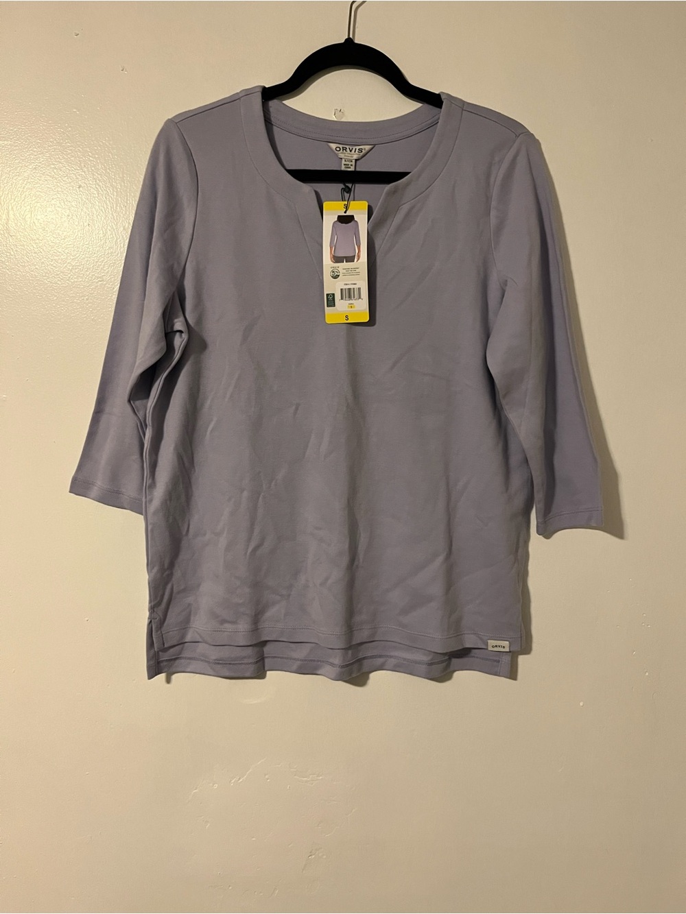 Orvis Pima Cotton Women's Lavender 3/4 Sleeve Scoop Neck Top